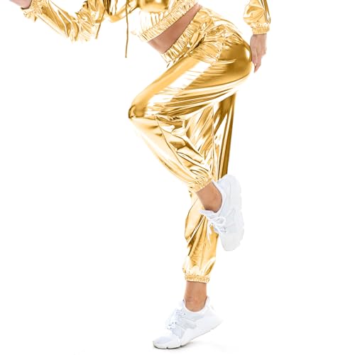 Women's Metallic Shiny Jogger Casual Holographic Color Streetwear Pants Hip Hop Fashion Smooth Elastic Trousers3