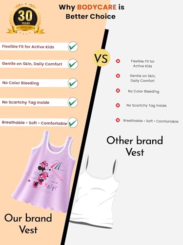 Image of Kids Minnie & Friends Printed Girl's Regular Fit Vest Dori Neck| 100% Cotton| Skin Friendly | Lightweight | Sleeveless Design | Pack Of 6 (Color & Print May Vary)