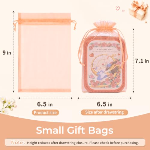 Image of Crweety 50PCS Organza Bags 6x9 Peach Small Gift Bags Mesh Drawstring | Party Favor Goodie Bag Bulk, Jewelry Sachet Candy Treat Soap Makeup Pouches, Wrap for Wedding Baby Shower Birthday Halloween