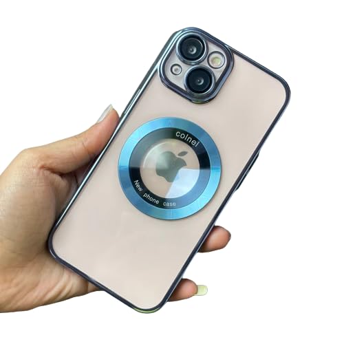 SHAAPA TPU Cd Pattern Magnetic Transparent Case - Iphone Brand Frosted Matte Camera Protection Case for Iphone 13 (Blue)