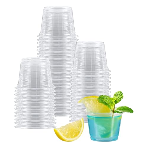 400 Count-1oz Plastic Shot Glasses Mini Disposable Cups Perfect Container for Jello Shots Condiments Tasting Sauce Dipping Samples
