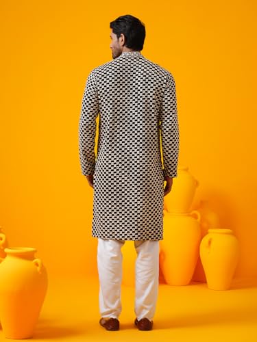 Image of SOJANYA (Since 1958 Men's Cotton Rayon Sequinned Embroidered Kurta with White Pyjama