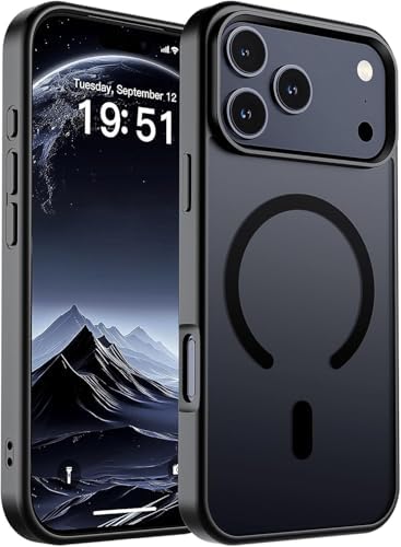 URUCHI iPhone 17 Pro Max İle Uyumlu Güçlü Manyetik Telefon Kılıfı, [Mag-Safe ile Uyumlu] [Askeri Düzey Düşme Koruması] [Güçlü Silikon Kenarlar] İnce Yarı Saydam Mat Koruyucu Kılıf, Siyah - Görsel 2