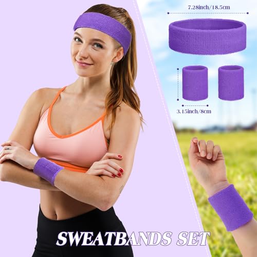 Image of Neon Sweatbands and Wristbands Bulk, Cotton Sports Headbands for Team Spirit, School Field Day, 80s 90s Party, Soccer Fan Accessories, Gym, Cheer and Group Events