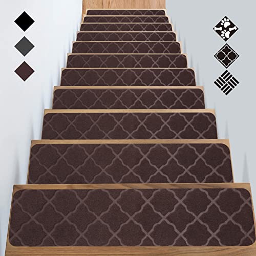 GOYLSER Anti-Rutsch Treppen Teppich Step Matte für Treppen Selbstklebende Filz Treppen Steps15-Pack Treppen Runner Treppen Pad Für Ältere, Kinder, Haustier Hunde, Brown Cube 76 * 20cm Cover