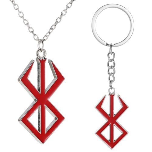 XUZOPIM Collar Con Símbolo De Berserk El Guerrero Loco De La Mitología Vikinga Nórdica, Llavero Con Colgante De Joyería De Moda (2 Unidades), Color Rojo, Zinc, No Es Una Piedra Preciosa