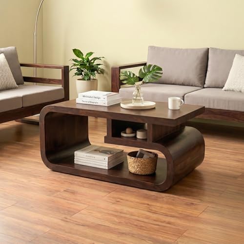 Image of SONA ART & CRAFTS Sheesham Wooden Center Coffee Table for Living Room Home with Shelf Storage | Wooden Coffee Table | Center Table for Living Room | Tea Table | Walnut Finish