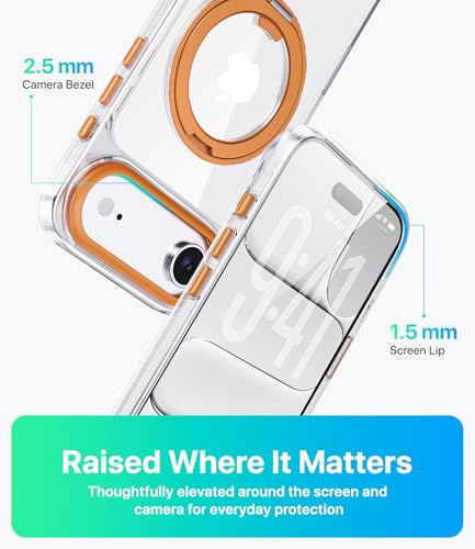 Image of for iPhone Air Case, Compatible with MagSafe, Slim Shockproof Military-Grade Rugged Protective Case with Stand, Camera Control, Comfort Grip (E-Clear Orange, iPhone Air)
