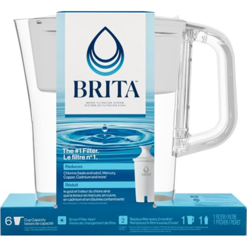 Brita 6 Filtre à tasse avec indicateur de lumière intelligent, réduit le goût et l'odeur du chlore de l'eau du robinet, filtres 151 Litres, Denali, Blanc