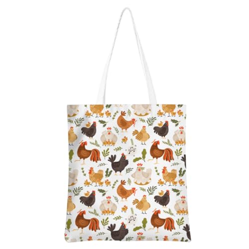 HODREU Chicken bag Cute Tote Bags Chicken Gifts for Women Canvas Grocery Bags for Shopping Work Gym Picnic Travel