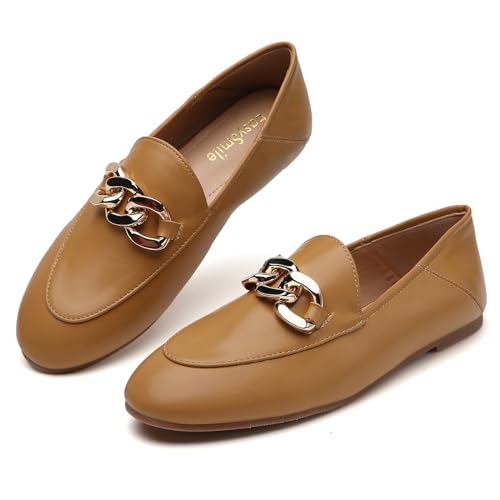 Image of Casual Chain Loafers for Women Work Flats Round Toe Business Backless Ballet Flats Metal Decor Driving Slip on