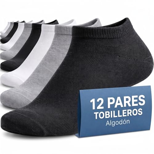 PS PROUTHS 12 Pares Calcetines Tobilleros Hombre Mujer – Calcetines Cortos Hombre Mujer Transpirables Verano, Ajuste Anticaída (FR/ES, Números, 40, 46, Regular, Regular, SURTIDO)