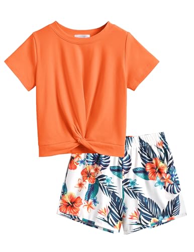 Image of Arshiner Girls Clothing Sets Twist Front Top and Shorts 2 Piece Outfits Activewear Tracksuit 5-14 Year