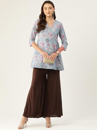 Image of feranoid Floral Print Angrakha 3 Sleeves Flared Kurti