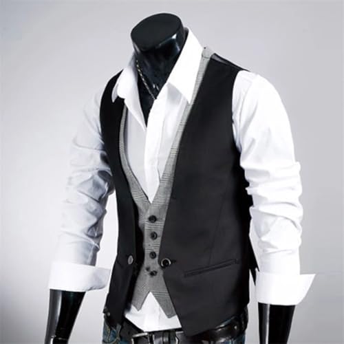 Men’S Formal Business Waistcoat Slim Fit V-Neck Single Breasted Fake Two-Piece Sleeveless Casual Vest Gilet4