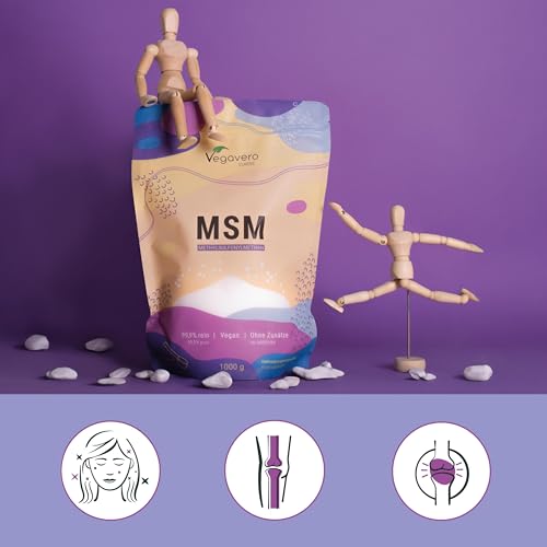 MSM Pulver 1000 g Vegavero | 99,9% rein | Deutsche Produktion | Methylsulfonylmethan | Organischer Schwefel | Kristallin | Laborgeprüft & Ohne Zusätze | Vegan