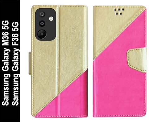 Image of SBMS Faux Leather Flip Cover for Samsung Galaxy M36 5G / Samsung Galaxy F36 5G Back Cover Case with Magnatic Closure | Inbuilt Stand | Card & Money Pocket (MultiPink)