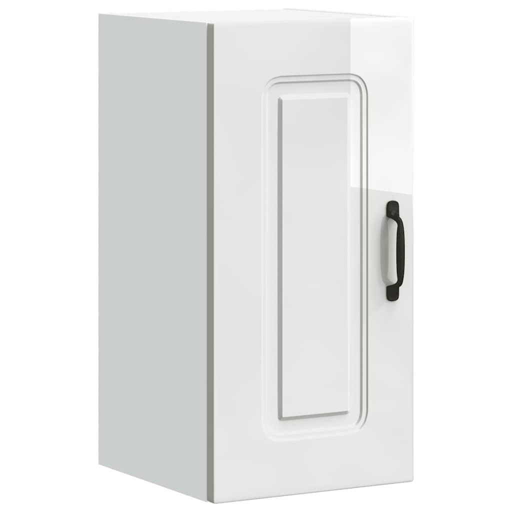 vidaXL Armoire Murale de Cuisine Kalmar Blanc Brillant Bois ingénierie, Meuble Mural de Cuisine, Armoire pour Mur de Cuisine, Armoire Murale avec Porte