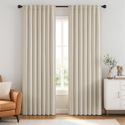 Image of ANRODUO Cream Beige Back Tab Blackout Curtains 84 Inch Length 2 Panels