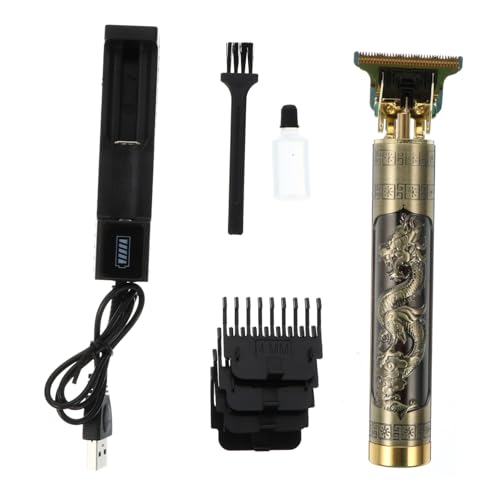 TOGEVAL Recortadora de Barbero Portátil con Diseño Vintage Grabado Kit Completo con Peines Guía Ajustables Batería Recargable y Accesorios para Cortes de Pelo Rápidos y Preciso Casa