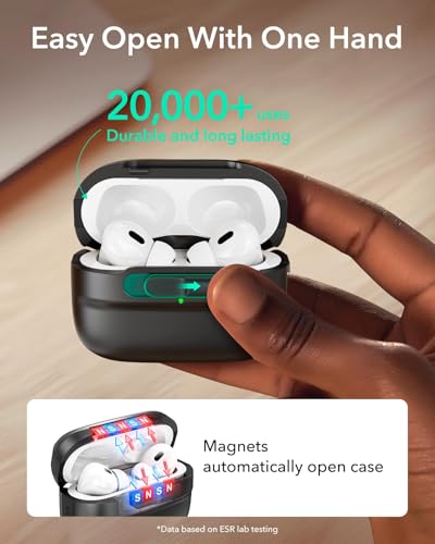 Image of ESR for AirPods Pro 2 Case (2023 /2022 /2019, 2nd /1st Gen), Compatible with Airpods Pro 2 (USB-C /Lightning Cable), MagSafe Ready, Magnetic Lid Lock, Full Drop Protection Cover with Lanyard, Black