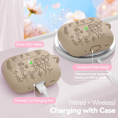 Image of for Airpods Pro 3 Case, Flower Engraved Case Cover Compatible with AirPods Pro 3rd Generation 2025, Soft Silicone Cases with Cute Keychain & Cleaner for Women Girly, Shockproof