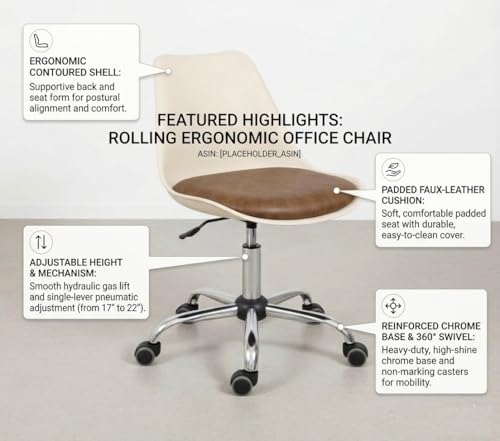 Image of Armless Revolving Office Chair - Solid Steel for Home /Office /Study /Vanity /Shops /Clinic /lab /Spa /Conference /Meeting /Reception (Off White and Brown)