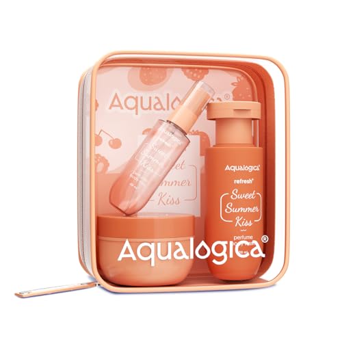 Image of Aqualogica Refresh+ Sweet Summer Kiss Body Care Set | Perfume Body Wash + Perfume Mist + Hydra Gel Moisturizer