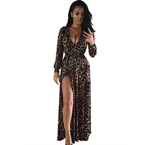 FEITONG - Vestido - Manga Larga - para Mujer Marrón marrón Small