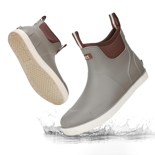 Men's Deck Boots Waterproof Fishing Rain Boots, Anti-Slip Rubber Boots Ankle Booties, High-Performance Footwear Chelsea Boots for Gardening Boating Camping Sailing