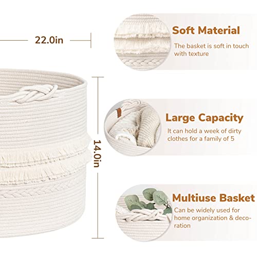 Cherrynow Large White Woven Storage Basket, Boho Decorative Basket For Home Decor, Towel Bathroom, Bedroom, Living Room, Baby Nursery Clothes, Toys, Blankets, 22 X 14 Inches #TOP5