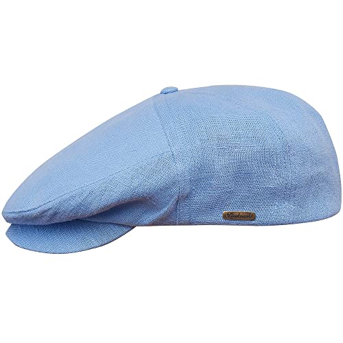 Sterkowski Swede | Gorra Plana Inglesa de Verano Confeccionada en Lino Ultraligero y Transpirable Boina Pintor Boinas Hombre Verano Gorra de Lino Gorra Hombre Verano Gorra Gatsby 59 cm Azul Claro