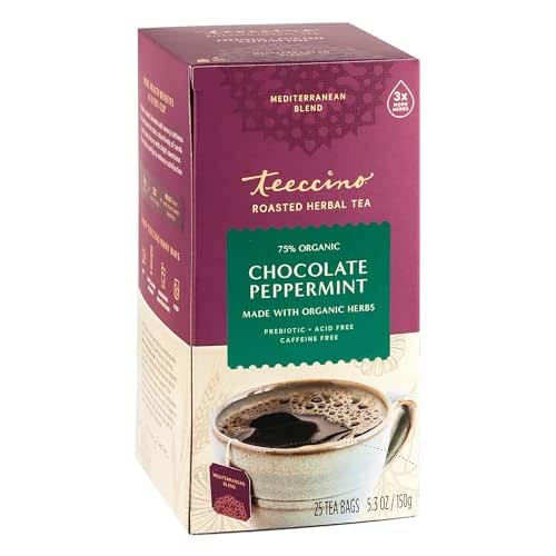 Teeccino Chocolate Peppermint Herbal Tea - Enjoy Hot or Iced