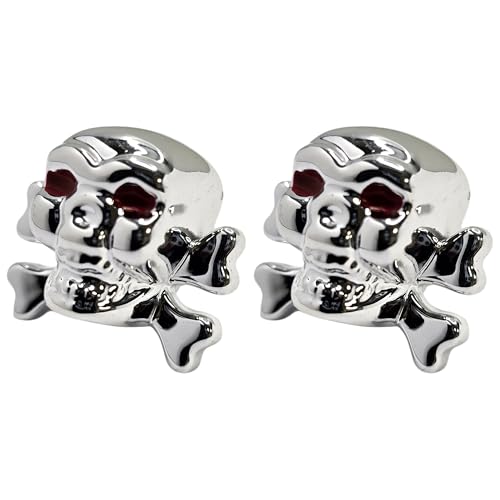 cyclingcolors 2 x Tapas de válvula, Tapa de válvula, Calavera, Hueso cruzado, de plástico, para válvula Schrader, neumáticos, bicicleta, motocicleta, coche, quad, patinete eléctrico, plateado