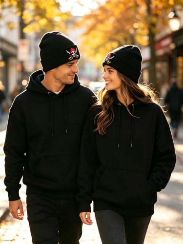 Image of Embroidered Skeleton Beanie Hat Winter Stretch Knit Skull Cap for Men Women