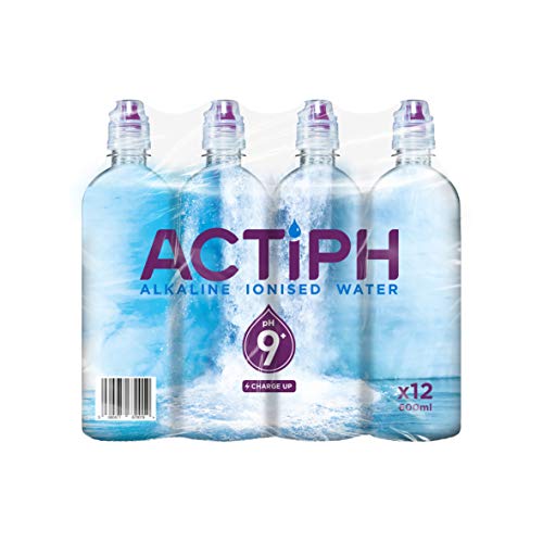 ACTIPH Ionisiertes Alkalisches Quellwasser pH 9+ Gereinigt mit Elektrolyten – Rein und Sanft - 12 x 600ml PET-Flaschen