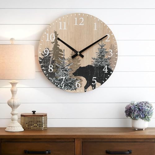 Cabin-Bear-Wall-Clock-12-Inch-Silent-Non-Ticking-Clock-Wooden-Forest-Wildlife-Mountain-Lodge-Wall-Clock-Battery-Operated-Rustic-Farmhouse-Wall-Clock Cabin Bear Wall Clock 12 Inch Silent Non Ticking Clock Wooden Forest Wildlife Mountain Lodge Wall Clock Battery Operated Rustic Farmhouse Wall Clock