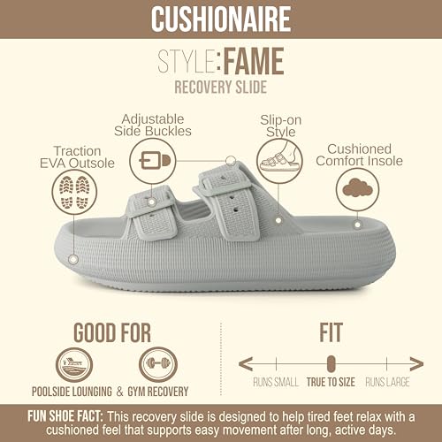 Image of CUSHIONAIRE Fame Pillow Recovery Sandals for Women, Adjustable Double Buckle Waterproof EVA Cloud Slides for Women
