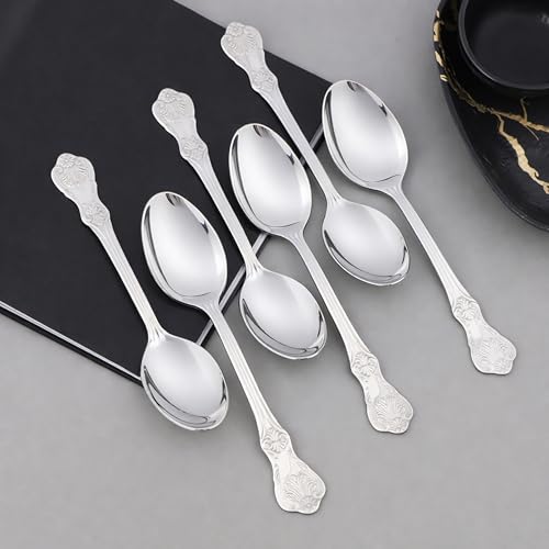 Image of Culinex Premium 18 /8 Stainless Steel 6 inch Dessert Spoon Set of 6 for Dining Table, Kitchen | Silver Rustproof Flatware, Tableware Cutlery By thinKitchen (Fest)