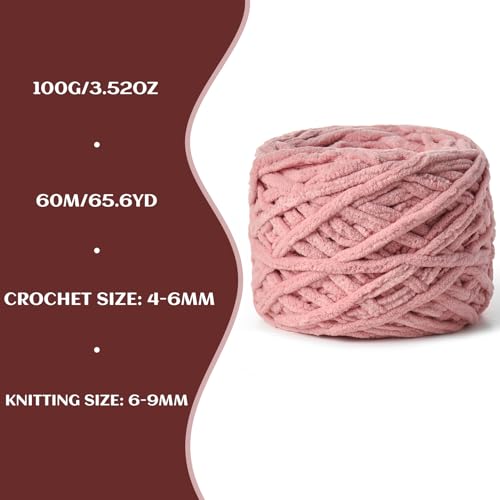 Image of 3 Pack Fluffy Chenille Chunky Yarn for Crocheting 100g(65.6yd) - Baby Yarn for Crocheting Soft - Velvet Yarns for Crochet Blanket - Amigurumi Crochet Yarns(Dark Pink