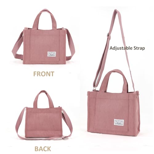 Image of UERRUAM Tote Bag for Women with Compartments,Corduroy Tote for Work Travel College Book Bag Women Purse Handbag Crossbody Bag