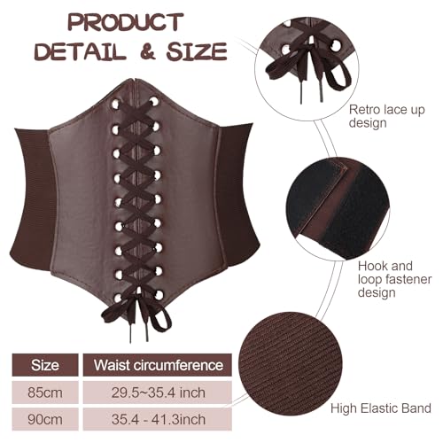 SATINIOR 3 Pieces Women Renaissance Corset Belts with Leather Gauntlets Stretch Elastic Belt for Halloween Women Costume2