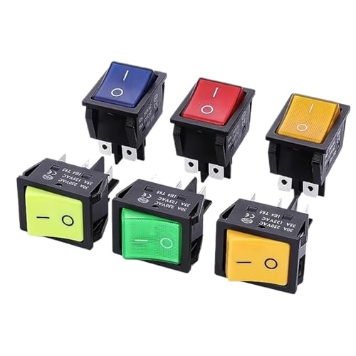 Interruptores basculantes KCD4 robustos de 35A 250V con indicador de encendido azul 50 uds
