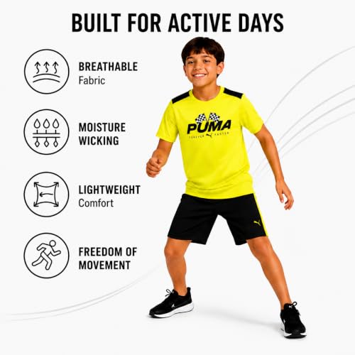 Image of PUMA Boys Active Shorts Set - 2 Piece Dry Fit T-Shirt and Performance Gym Shorts - Activewear Clothing Set for Boys (4-16)