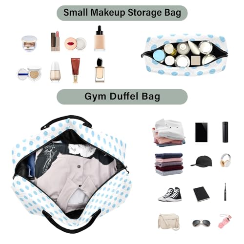 Weekender Bags Travel Duffel Gym Bag Light Blue Polka Dot Carry on Overnight Tote Bag with Toiletry Bag for Airplane Travel Trip Gym Yoga3