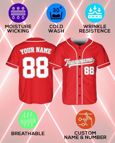 Custom Baseball Jerseys - Personalized Softball Shirts for Men, Women, Boys, and Girls - Customized Team Uniforms for Sports Fans, Teams, Events, Gifts - Add Your Name, Number, Logo Red/White