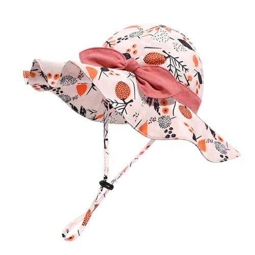 Image of Baby Girl Sun Hat with UPF 50+ Outdoor Adjustable Beach Hat with Wide Brim Bucket Hats