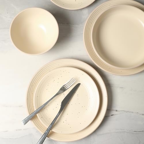 Image of Stone Lain Lauren Modern Stoneware 32-piece Round Dinnerware Set, Plates and Bowls Set, Dish set for 8, Beige