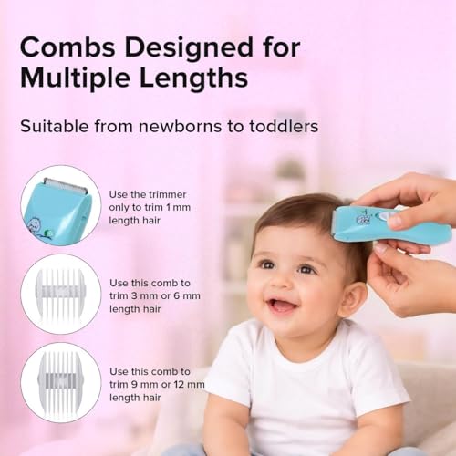 Image of Q DEVICES Electric Hair Trimmer for Children - Ultra Quiet Low Noise Kids Hair Clippers - Waterproof & USB Rechargeable Cordless Baby Haircut Kit with 4 Length Combs - Blue