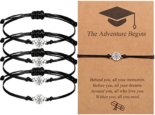 GBTBYS 5PCS Graduation Bracelet Gifts for Her Him, 2023 The Adventure Begins, Graduate Compass College High School Inspirational Gifts for Women Girls